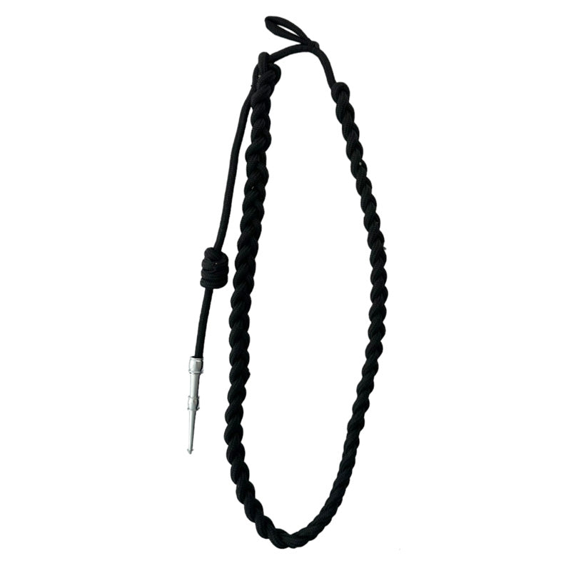 Black with Silver tip - Lanyard Fourragere with Tip (Button Loop)