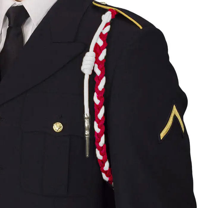 Lanyard Fourragere with Silver or Gold Tip (Button Loop) - Select Color