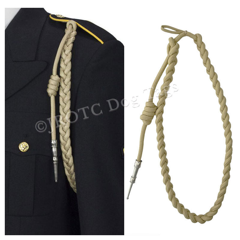 Lanyard Fourragere with Silver or Gold Tip (Button Loop) Select Color (Each)