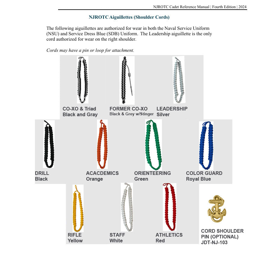 NJROTC Aiguillettes (Shoulder Cords)