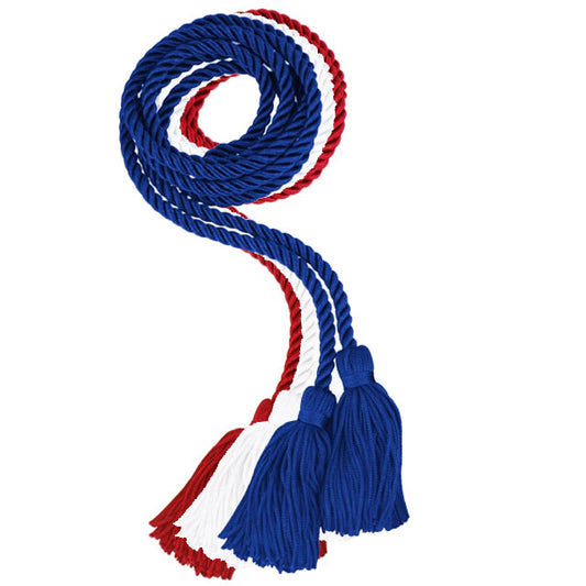 Solid Red / White / Blue Triple Graduation Cord (Each)